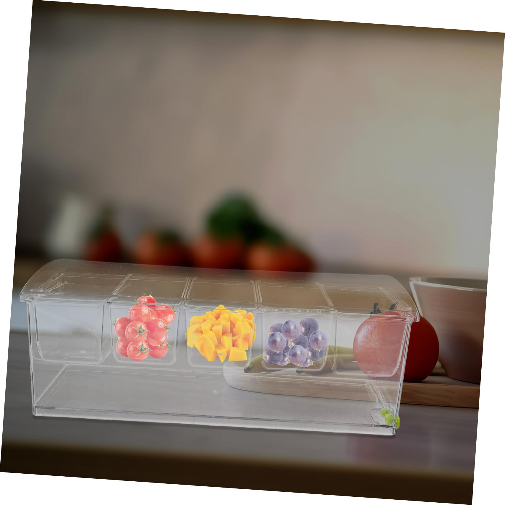 Zerodeko Vassoio Refrigerato per Condimenti in Pet con 5 Scomparti, Coperchio e Accessori, Materiale Resistente per Conservare Freschezza, per Eventi di Catering e Bar Insalate