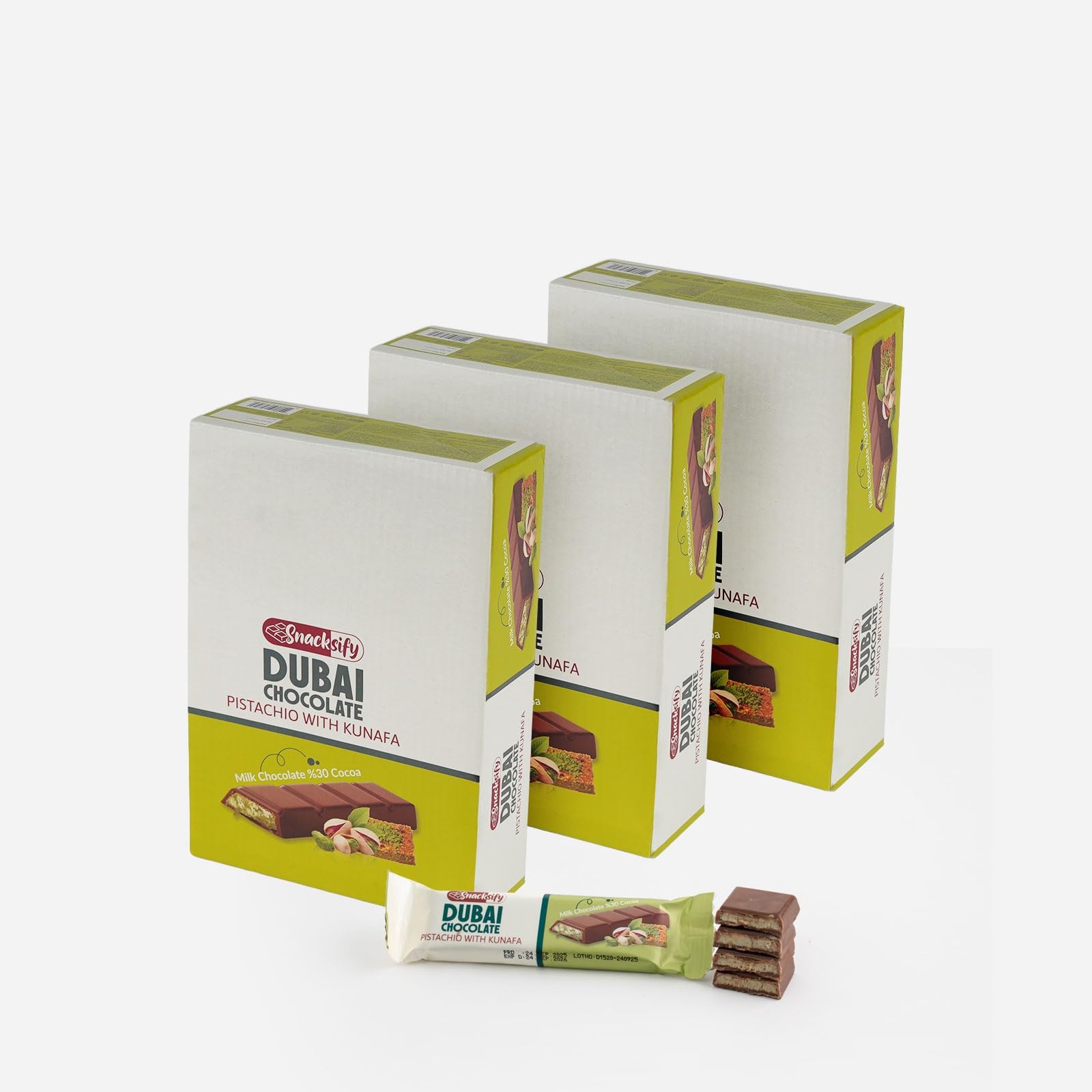 Sponsored Ad - Mini Dubai Chocolate (Pack of 72) - Kunafa Pistachio Bars, 27g Each, 4.29 lbs Total – Perfect for Gifting, Fresh Daily Production, 24 Pieces with Shredded Phyllo Dough