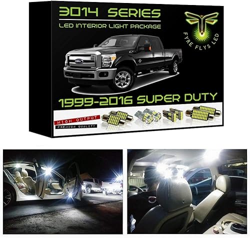 Fyre Flys Luces interiores LED blancas para Ford F250 F350 1999-2016 Super Duty 14 piezas 6000K Super Bright Serie 3014 SMD Kit de paquete y