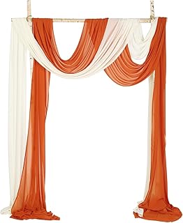 Tewechinb 2 Panels 24Ft Extra Long Wedding Arch Draping Fabric, Chiffon Fabric Drapes for Wedding Party Backdrop Decoration (Burnt Orange & Ivory)