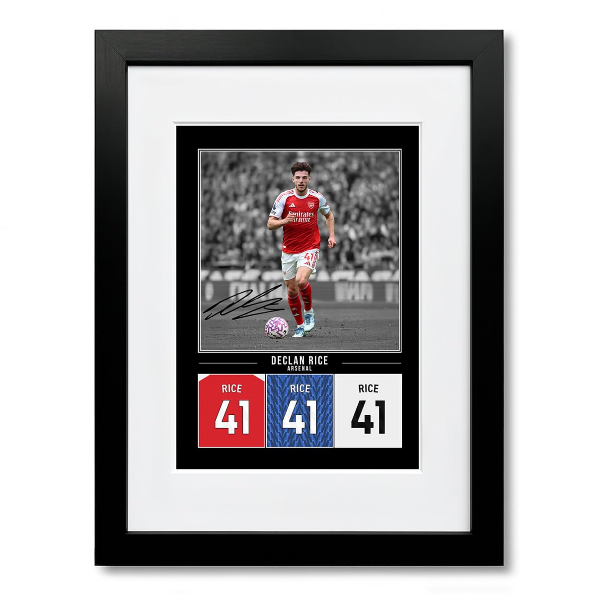 Declan Rice Arsenal Signed Photo Poster Print Picture Display Framed Autograph Memorabilia for Football Fans Gift England (A4 Framed & Mounted B+W) โ image 1