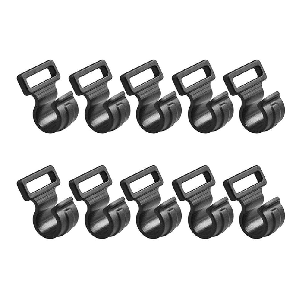 Unfairzq Black 10 Pcs Plastic Outdoor Camping Tent Pole Hooks Buckle Awning Tent Hanger Buckles Hanging Lanyard Snap Clip Hooks