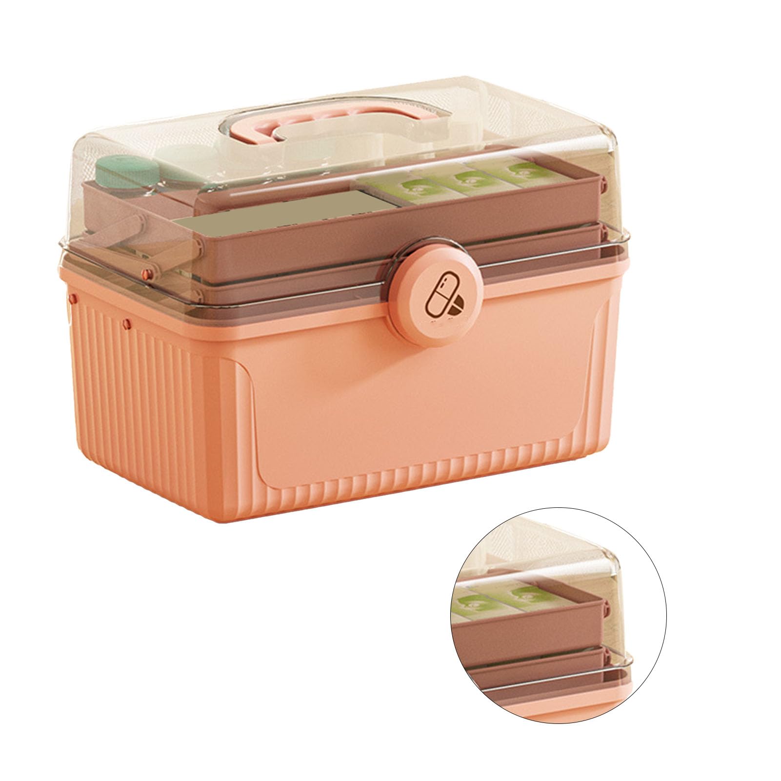 Trousse de premiers secours rose à compartiments pour rangement médicaments maison