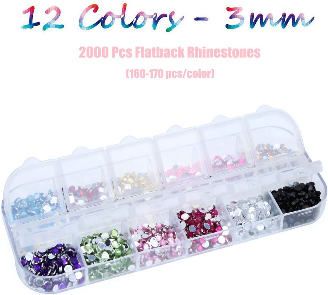 Amaoz Rhinestone Jewel Pickup Tool,Dual-ended Picker Dotting Pen Crystal Studs Wax Pen, Flat Back Gems Round Rhinestones for Nails Decoration Crafts Eye Makeup Clothes Shoes︱Mix SS4 6 10 12 16︱3500PCS