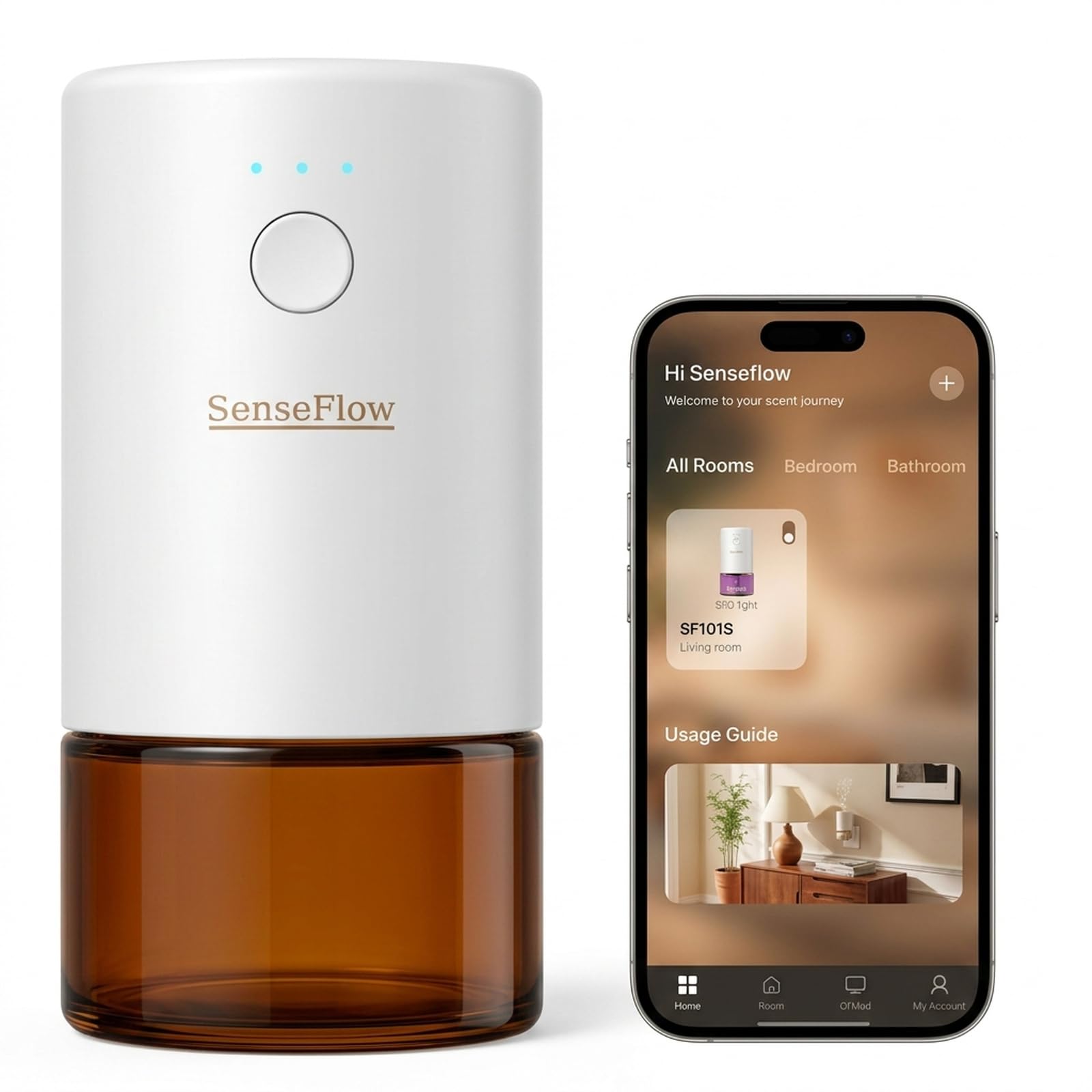 SenseFlow Aroma Diffuser for Essential Oils Smart Wi-Fi SF101S Pro, Waterless Ultrasonic Fragrance Plug, Room Fragrance, White, No Oils