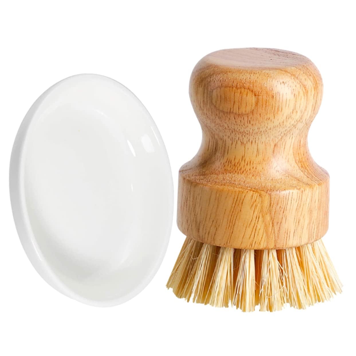 BIGTHREE Natural Wood Sisal Dish Brush, 1 set wood Dish Scrub Brush, Sisal Bristles Brush, Manual cleaning brush for Household Cleaning Cast Iron Brush Pots, Pans and Vegetables