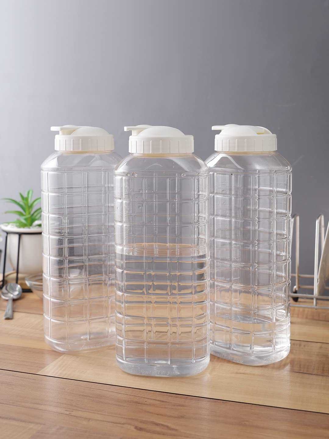 Lock & Lock Chess Plastic Fridge Water Bottle, 1.5 Liters, Transparent, Set of 3 (HAP812 x 3)