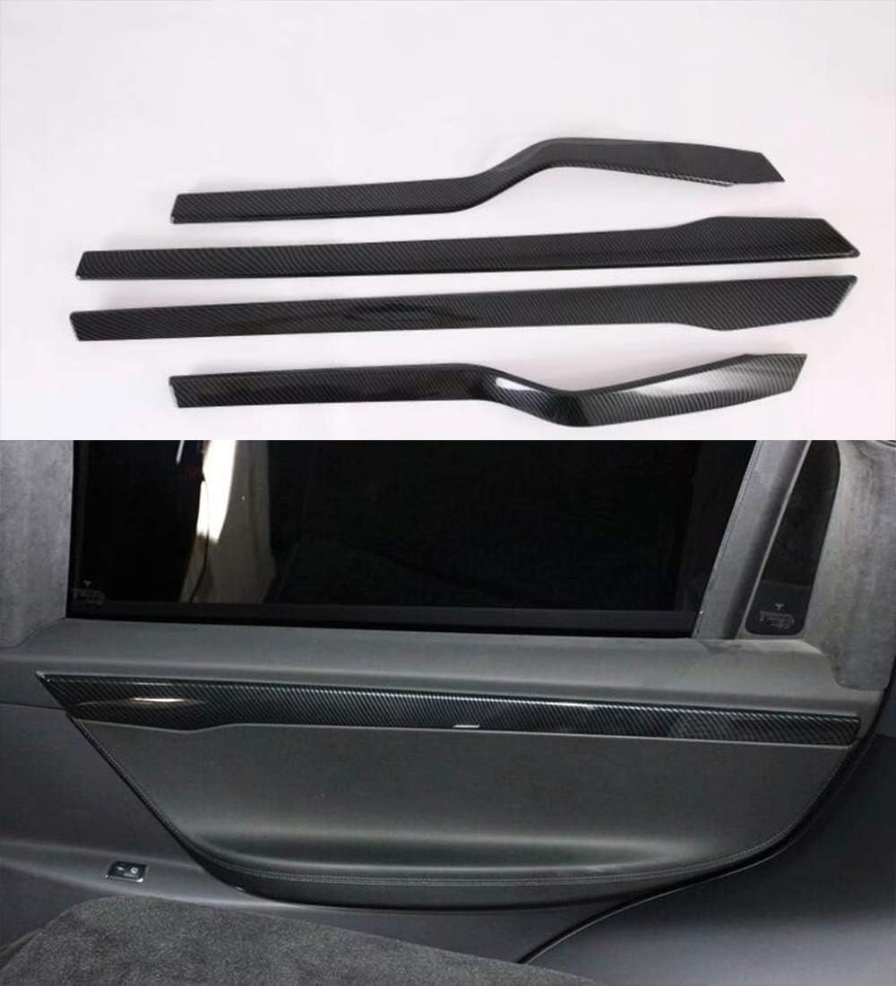 / Inner Carbon Fiber Style Car Body Door Side Molding Trim Cover Guard for Tesla Model X 2017-2020