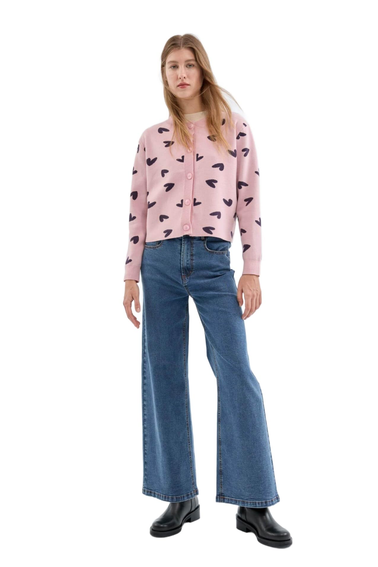 Compañía Fantástica Women's Pink Compania Fantastica Fine Knit Cardigan With Heart Print