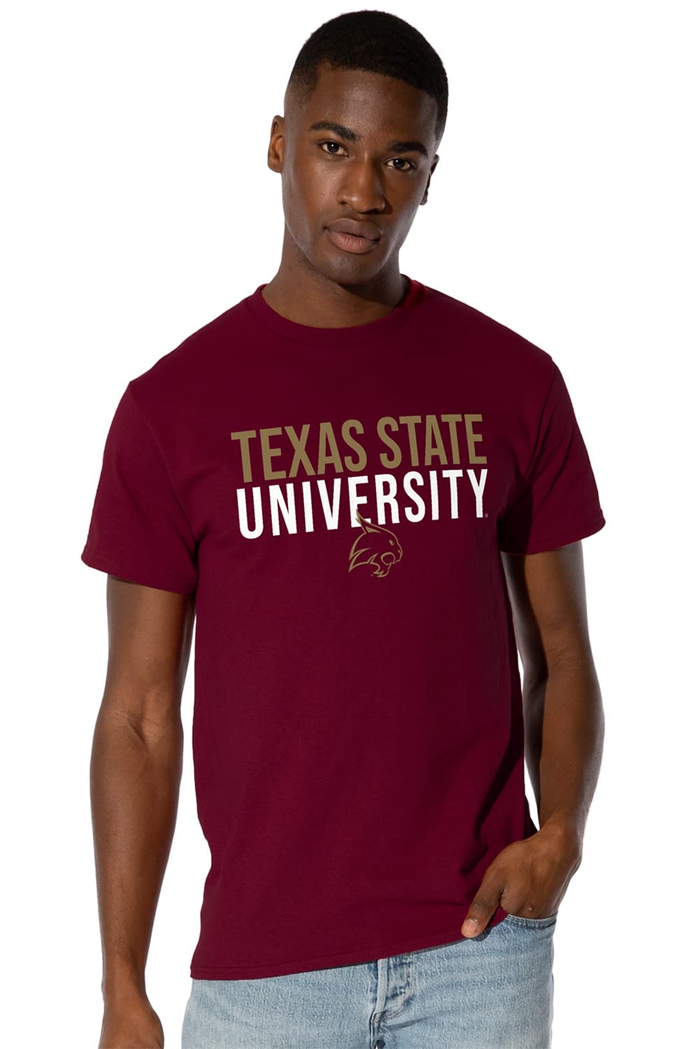 Texas State University Official Stacked Short Sleeve Mens Cotton T-Shirt,Maroon, X-Large