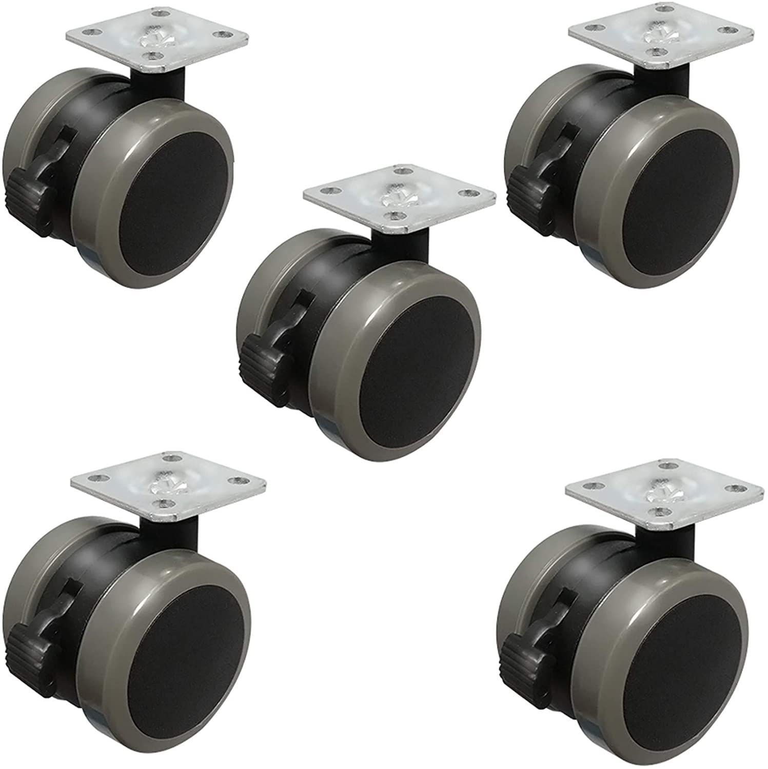 Rueda para Muebles, Rueda de Nylon con Freno, con Placa de Montaje Superior, Rotación de 360 Grados, Reemplazo de Rueda de Silla de Silla, Ruedas para Silla de Oficina, 5 Paquetes (Freno) I