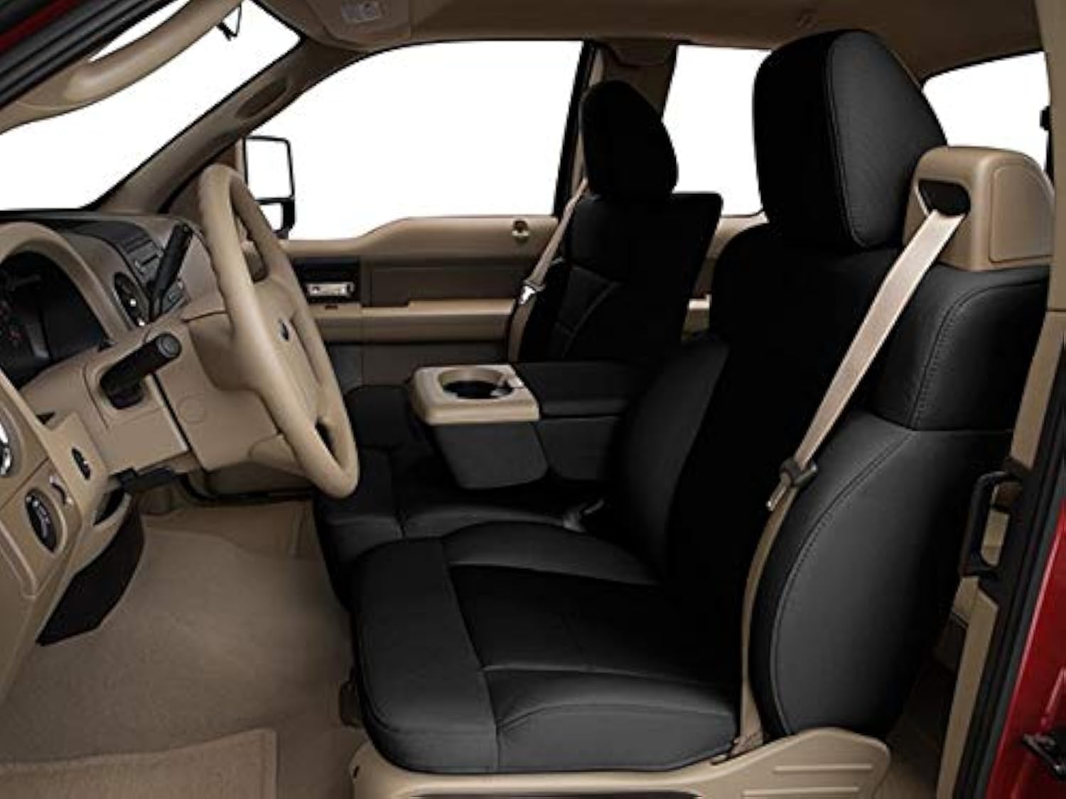 Custom-Made Seat Covers by Durafit Fits 2004-2008 Ford F150. 40/20/40 Split Bench, with Seatbelts from Seat, Opening Console, Tan Waterproof Endura Fabric