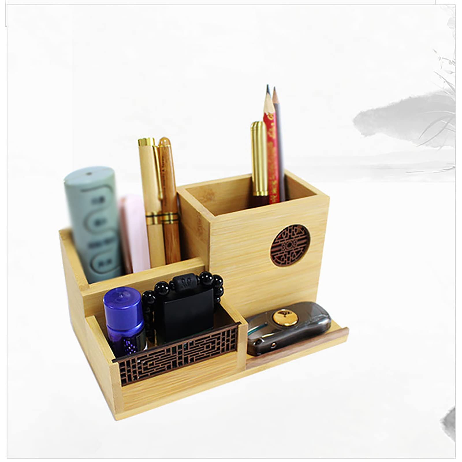 Bleistifttopf aus Holz Fenster-Vintage-Schreibtisch-Organizer aus Holz Stifthalter für Homeoffice(Natural)