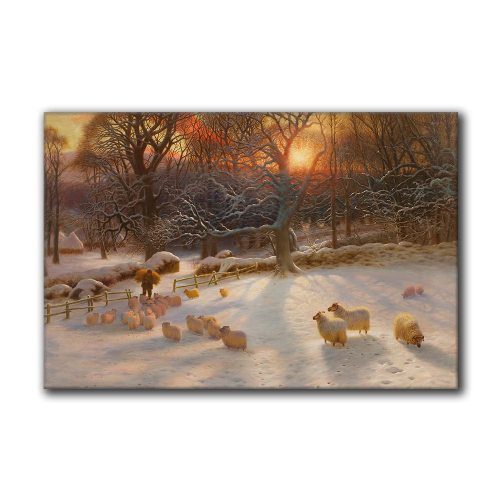 Shortening Winter's Day Wall Art Canvas Prints By Joseph Farquharson Sheep In Winter At Sunset Famous Painting Landscape Poster Animal Wall Pictures (12x18 inch No Frame,A)
