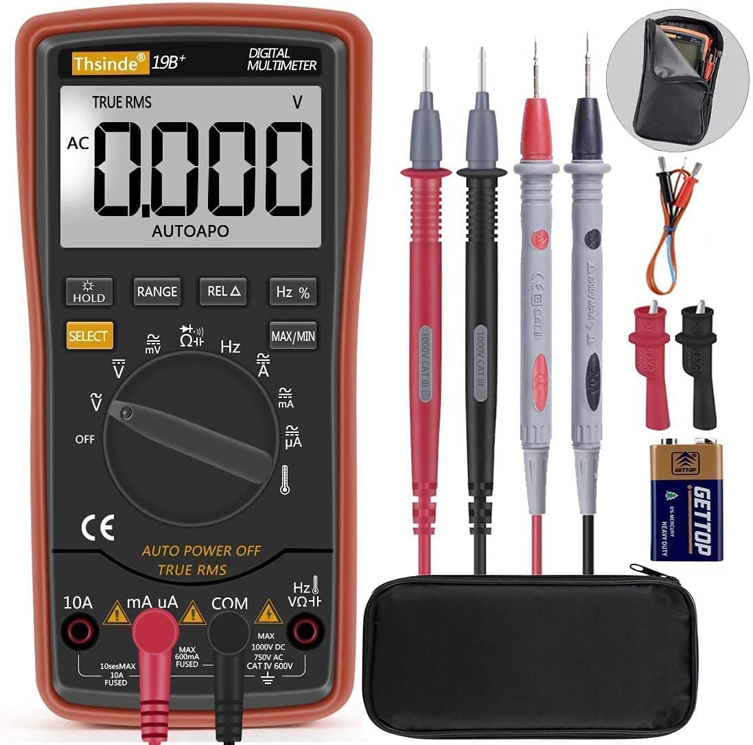 Digital Multimeter, 6000 Counts Multimeters Manual and Auto Ranging, Multimeter Tester Measures Voltage, Current, Resistance, Continuity, Capacitance, Frequency; Tests Diodes, Transistors