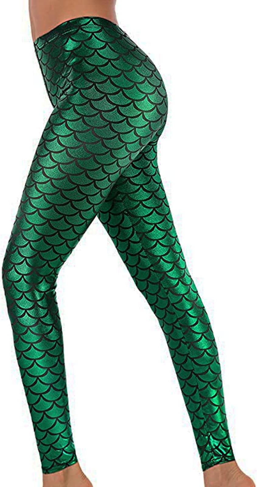 AlarooHalloween Shiny Fish Scale Mermaid Leggings for Women Pants S-4XL