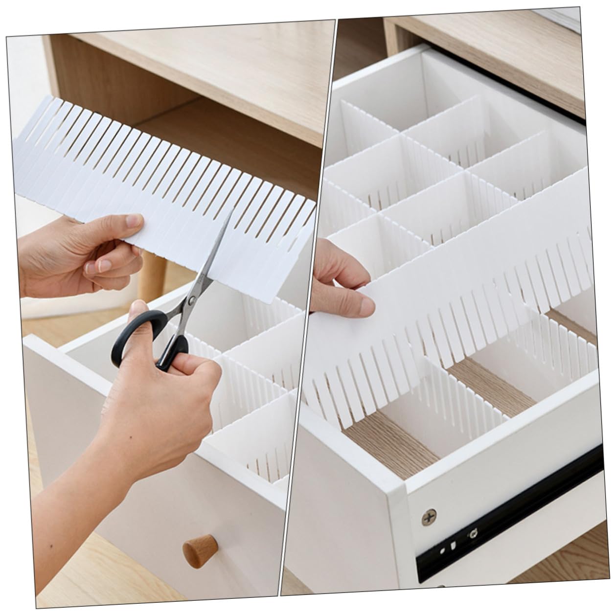 Mikikit Divisori per Cassetti Organizer per Domestici Combinazione Libera in Plastica Bianca 10 Pezzi Dimensioni 38x11 Cm per Riporre Biancheria in Casa