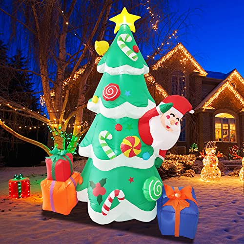 Fortuno 7 Ft Christmas Inflatables Decorations Tree With Santa Claus And Gift Boxes Built-In Led Lights Blow Up For Indoor Outdoor Yard Lawn Garden Home Christmas Holiday Decors #TOP30