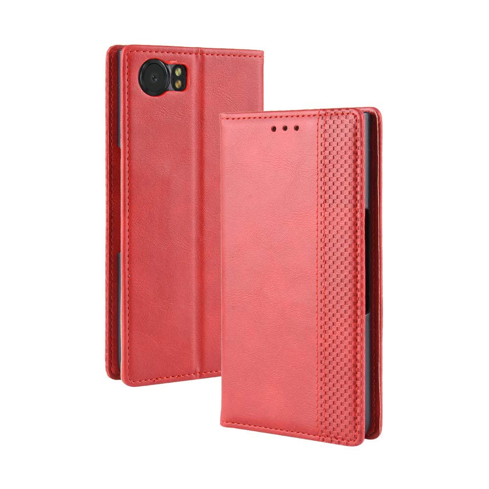 Abtory Case for BlackBerry KEYone, Leather Wallet Case Book Style PU Folio Flip Cover Stand Feature Magnetic Clasp Closure Cash Pocket Card Holder for BlackBerry KEYone Red