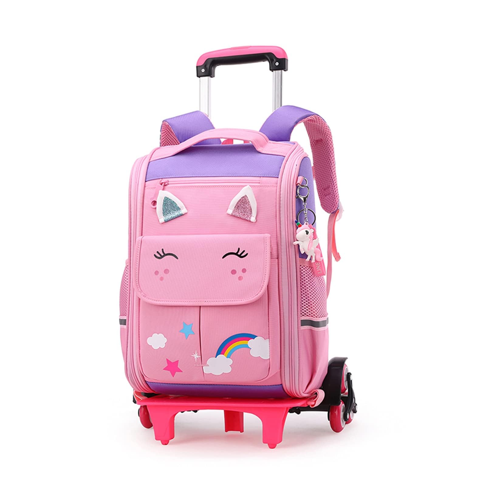 IvyH Mochila Escolar Trolley Con Ruedas Niña y Niños con Ruedas Mochilas con Ruedas Pequeña Guardería Mochila Bolsas Escolares de Dibujos Animados Impermeable Chica Mochilas 6-12 Años, Púrpura