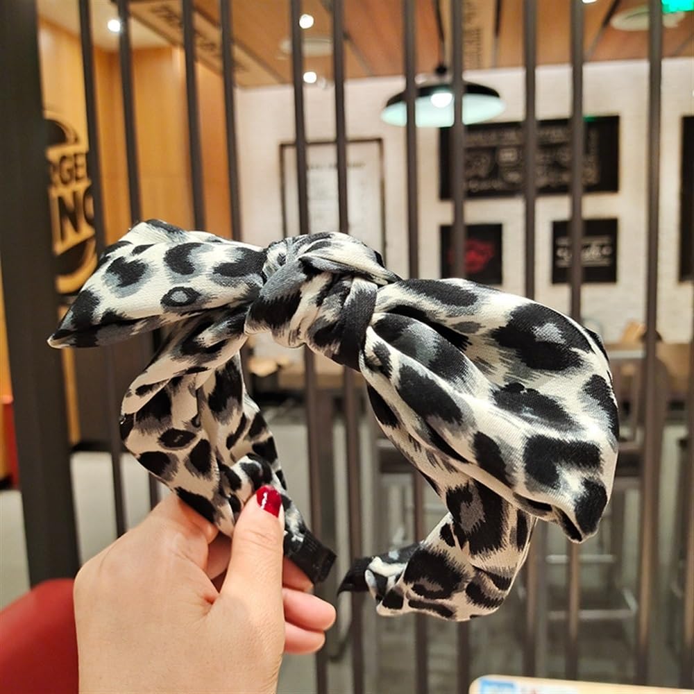 4 fasce per capelli con fiocco con stampa leopardata, in tessuto vintage, con orecchie di coniglio, fasce per capelli a bordo largo
