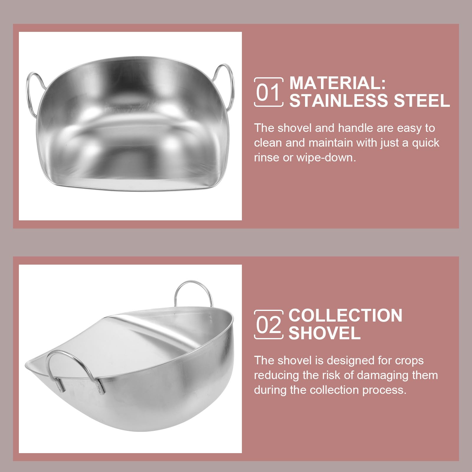 Lurrose Pala in Acciaio Inox per Raccolta Granaglie, Paletta Multiuso Portatile Manico, Accessorio per Pulizia Giardino e Uso Agricolo, Facile da Pulire e Resistente