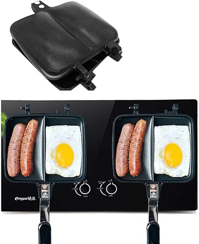 TwoPone Máquina para sándwiches de doble cabeza parrilla antiadherente para sándwiches y waffle sartén para panini de huevos fritos con asa