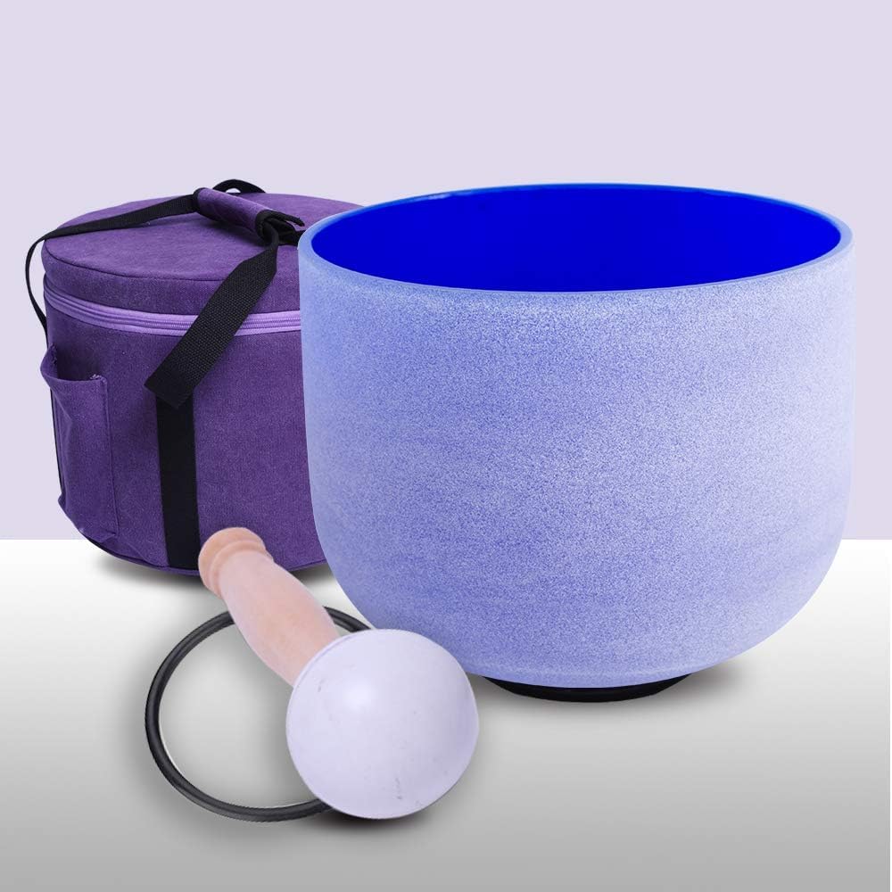 432Hz Perfect Pitch G Note Throat Chakra Blue Colored Frosted Quartz Crystal Singing Bowl 8 inch Carrier bag included