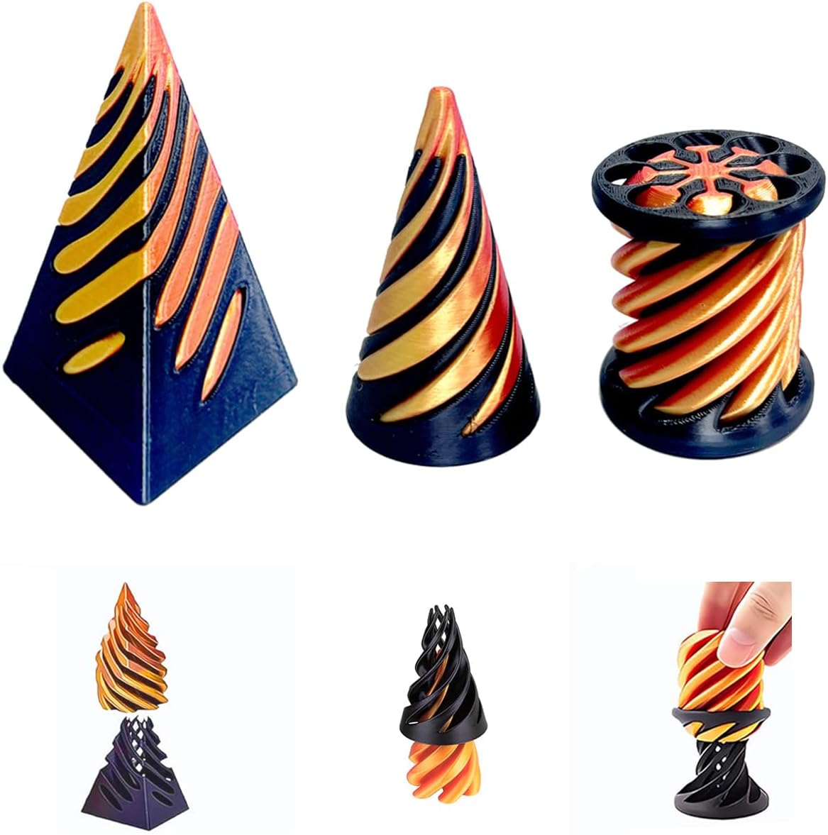 Impossible Cone (3PCS), 3D Printed Spiral Cone Fidget Toy, Impossible Pyramid Passthrough Sculpture, Mini Stress Relief Desktop Decorations Toy For Kids Adult Gift - Gold
