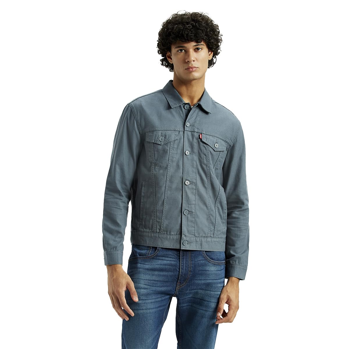 Levi's Men's Solid Greyish-Blue Trucker Jacket in blue