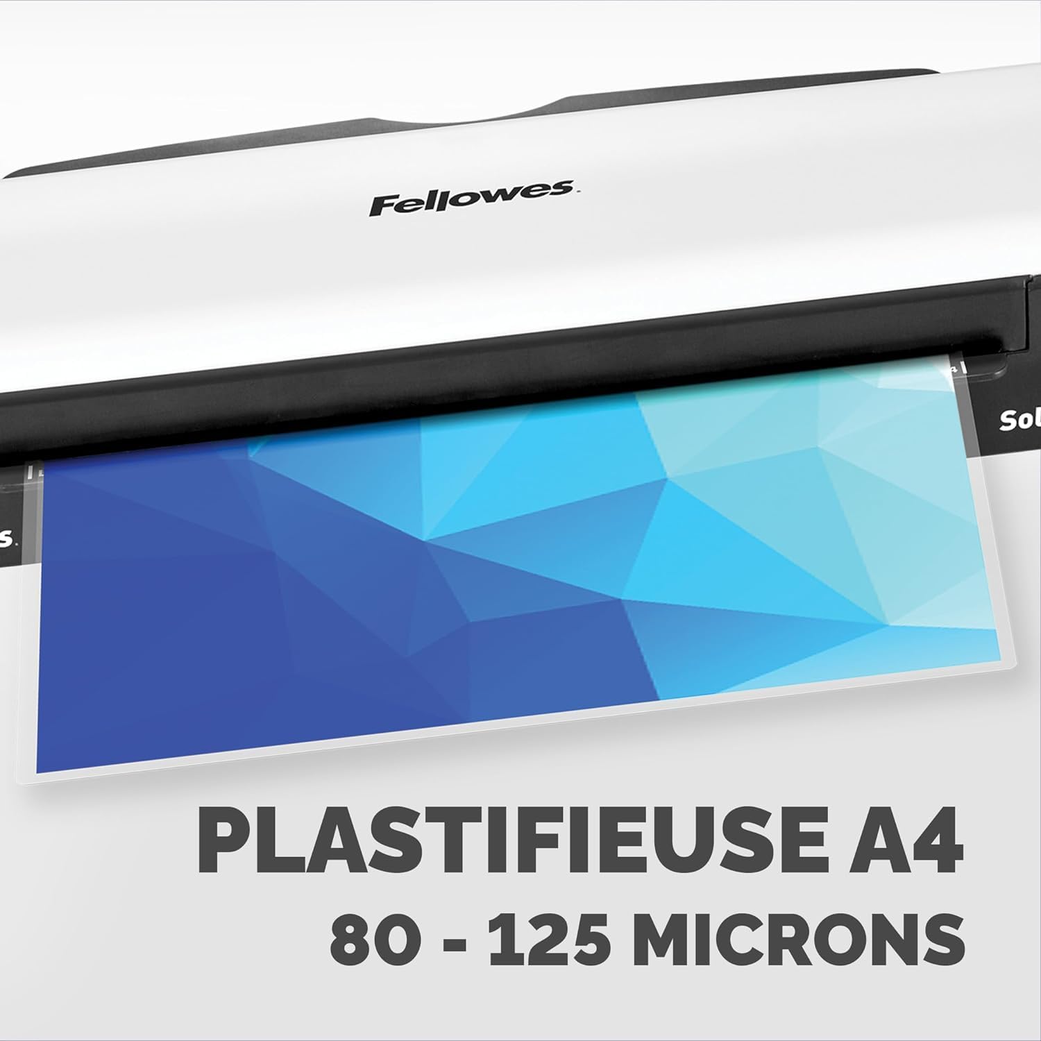 Fellowes Plastifieuse Sola A4, 125 Microns, Fonctions Anti-Bourrage Et Arrêt Automatique, Temps De Chauffe 4 minutes, Pour Pochettes De 80-125 Microns, Blanc, 5745601 - Exclusivité Amazon