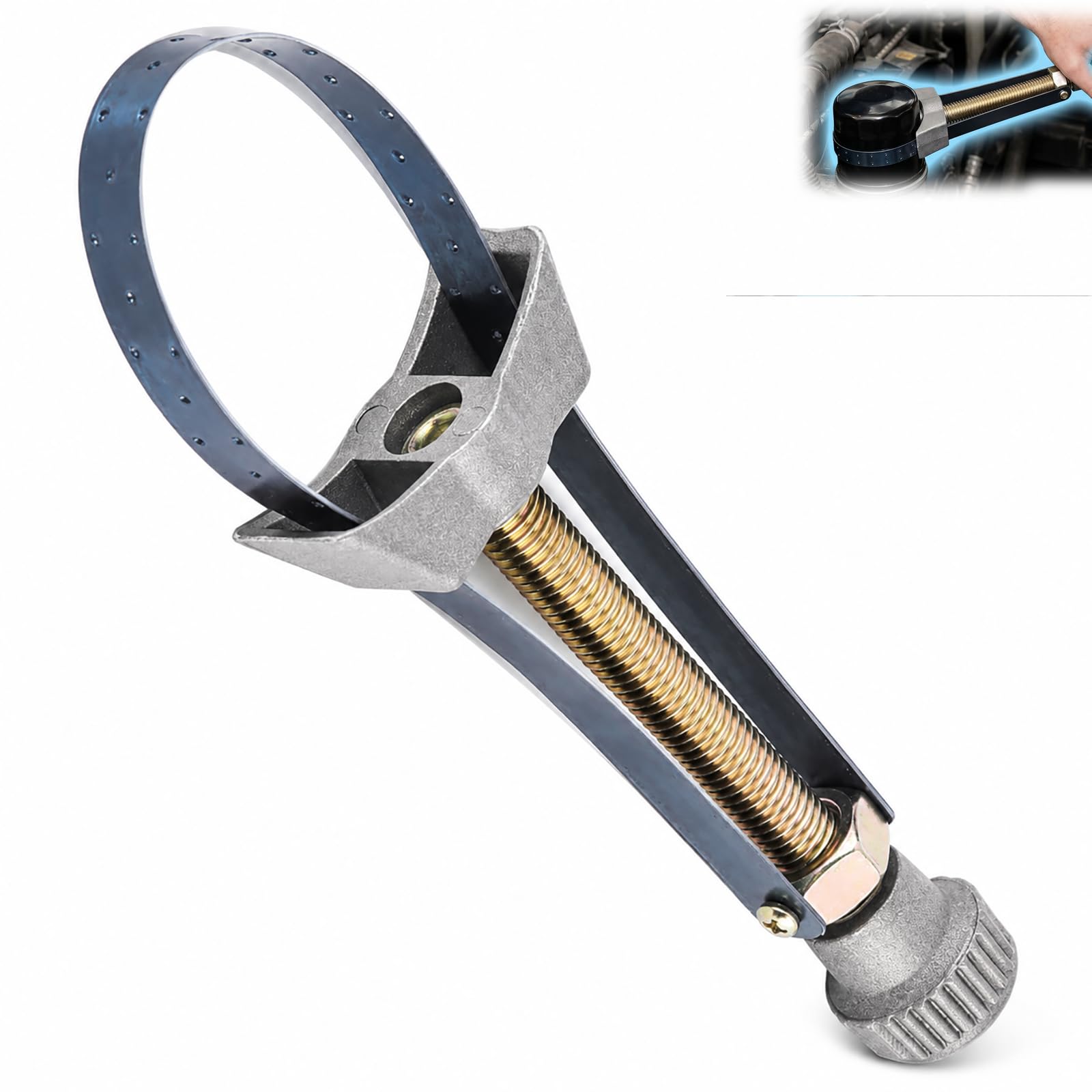 Schlüsselband, verstellbarer Durchmesser 65 – 105 mm, Universal-Riemenschlüssel, Metallband, rutschfest, mit Noppen, zum Entfernen und Installieren von Filtern auf Motorrad, Auto, LKW und Zylindern
