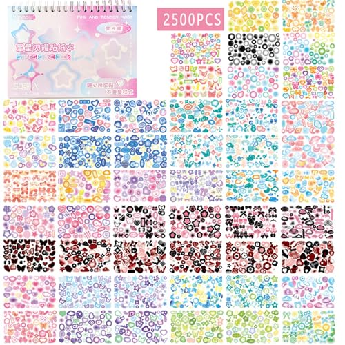 2500PCS Scrapbook Stickers Book Glitter Cute Stars Heart Butterfiy Ribbons Koop Deco Stickers for Boys Girls Craft Scrapbook 50-Page