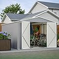 10x12 ft Metal Outdoor Storage Shed, Large Tool Shed with Frame Structure & Lockable Doors for Backyard Garden Patio Lawn