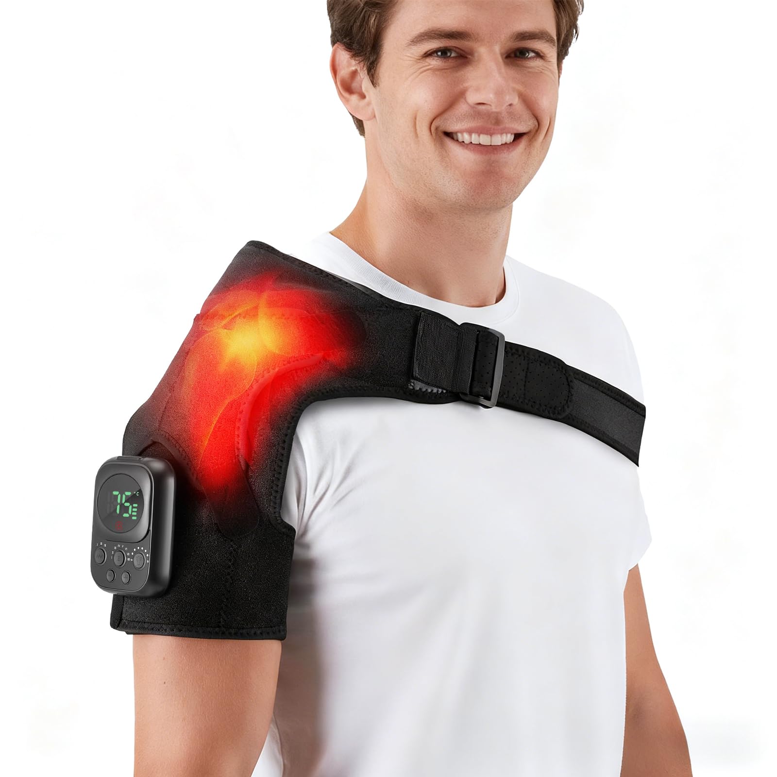 Smart Schultermassagegerät mit Wärme, APP-Steuerung, 8 Modi, Mikrostrom, beheizte Schulterbandage zur Schmerzlinderung, 10-Stunden-Akku-Schulter-Wärmekissen für den Heimbürogebrauch, geeignet