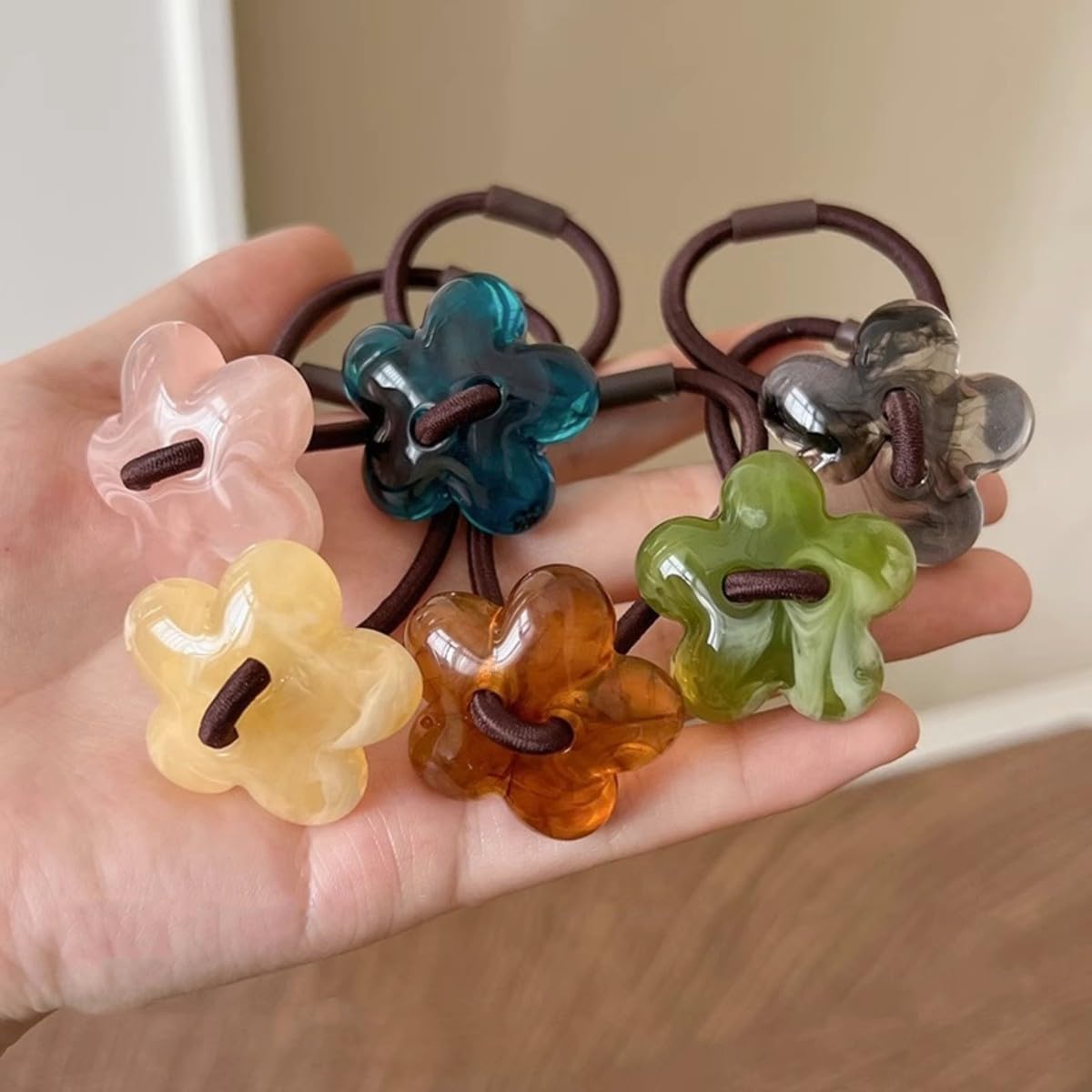 Flower Resin Hair Tie Amazon.com : 15Pcs Resin Flower Elastic Hair Ties Soft  main image 4