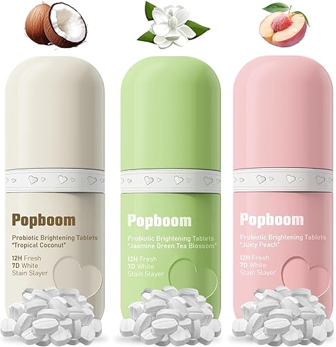 Popboom - Pastillas de enjuague bucal probiótico de tamaño de viaje para cuidado bucal sobre la marcha, tabletas de enjuague bucal blanqueamiento