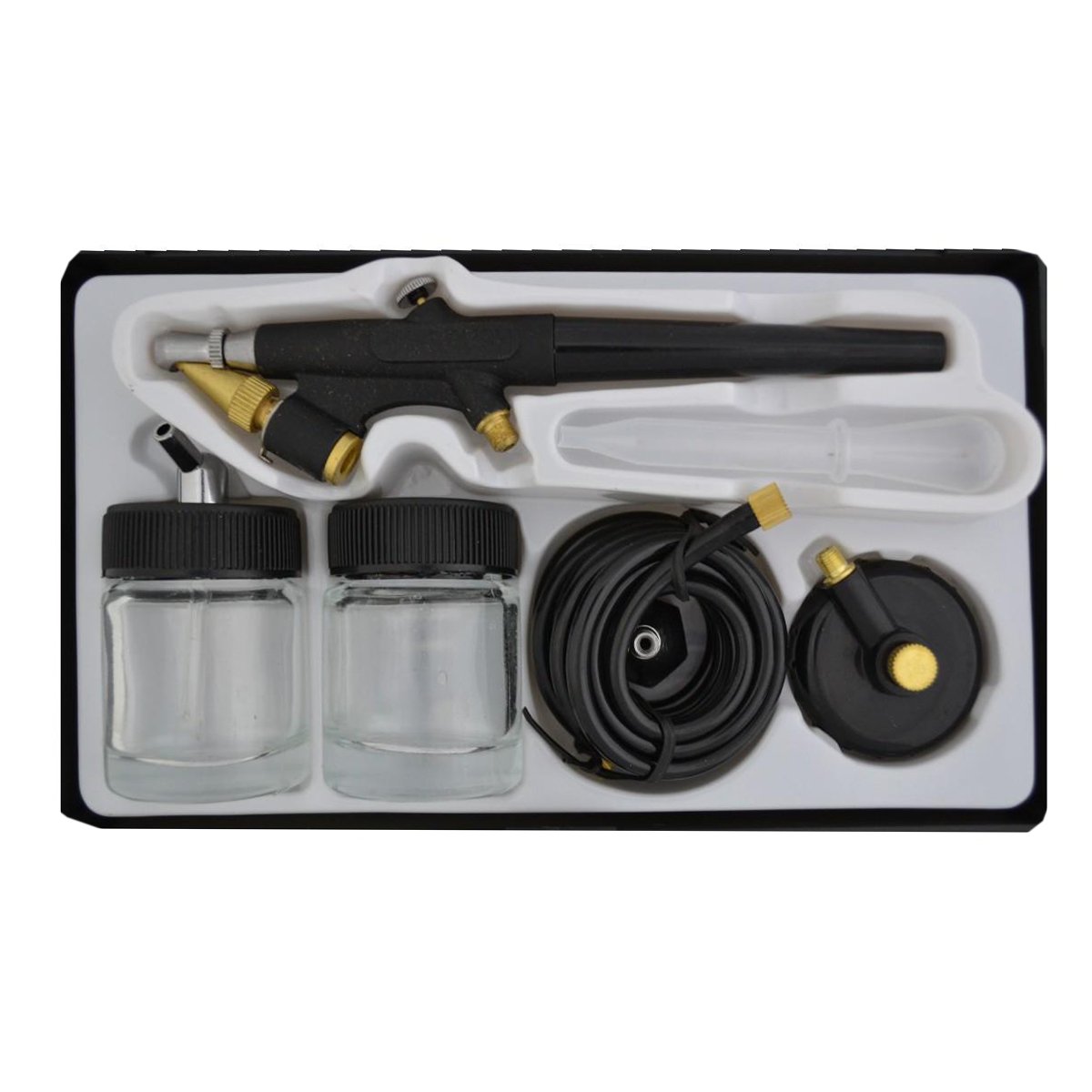 Airbrush Set Duo-Power II - Das Airbrush-Kit mit Doppel/Zweizylinder Airbrush-Kompressor Airbrush-Pistole Single-Action-Gun Airbrush-Schlauch Reinigungsbürsten
