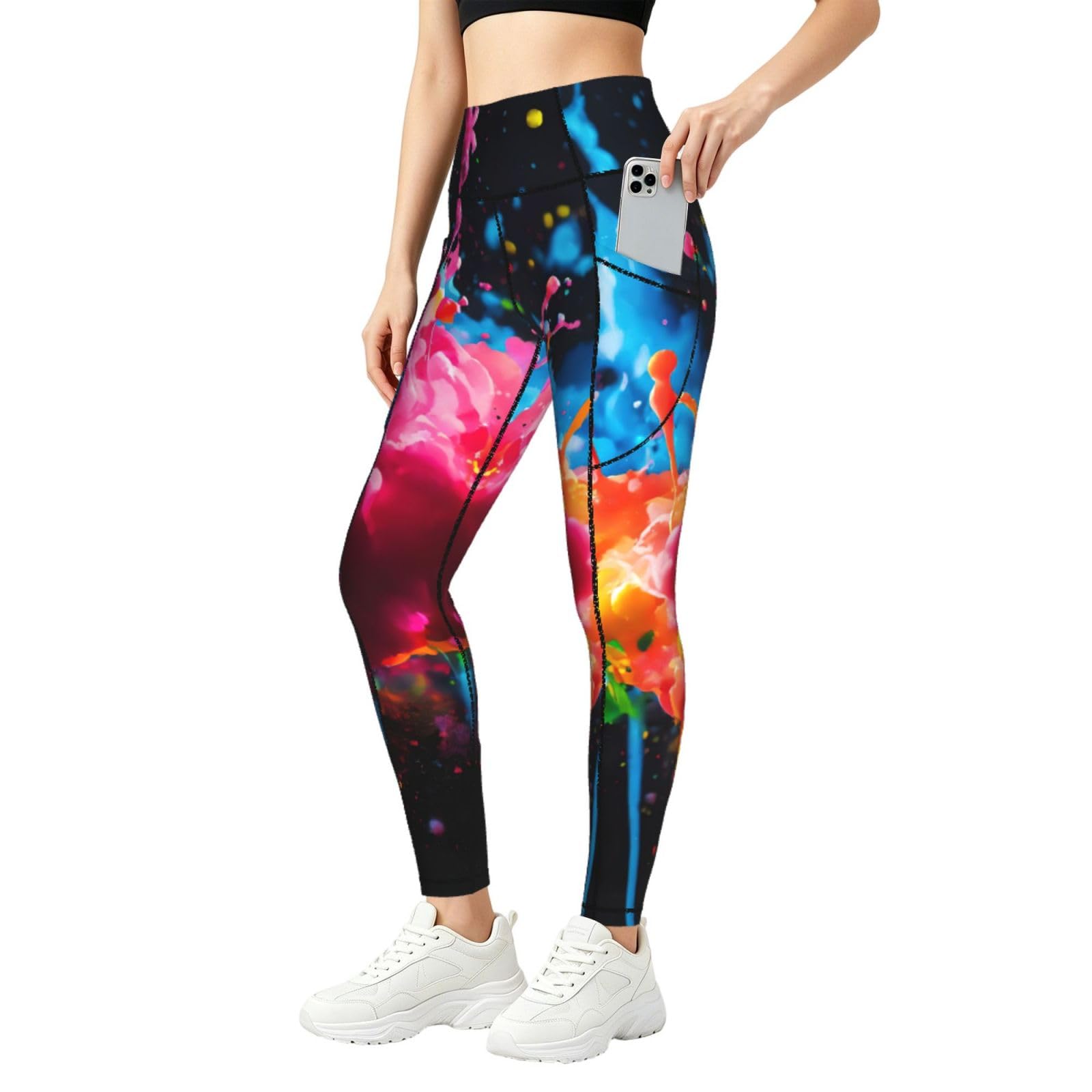 Leggings de gimnasio con estampado de salpicaduras y bolsillos prácticos para mujer 8