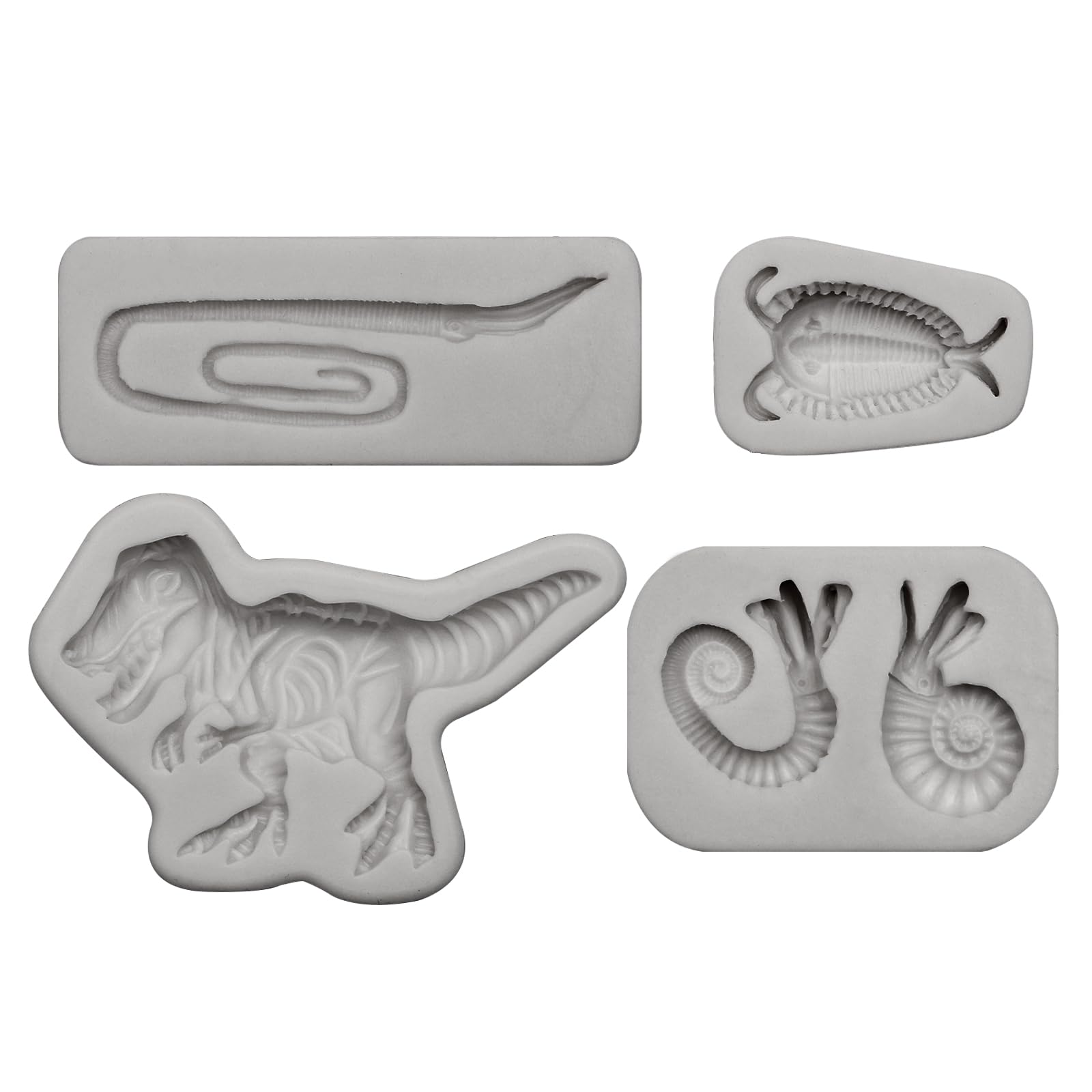 Fossil Silicone Resin Molds Set, 4 Pieces, Dinosaur T-Rex, Trilobite, Ammonite Designs for Chocolate Cake Decoration Cupcake Topper - Image 9