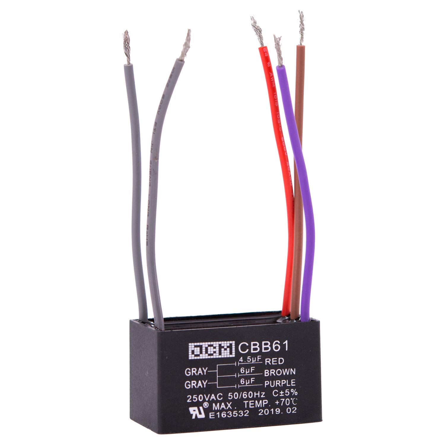 JCM 5 Wire Ceiling Fan Capacitor 4.5 uF + 6 uF + 6 uF 250VAC 50/60 Hz CBB61