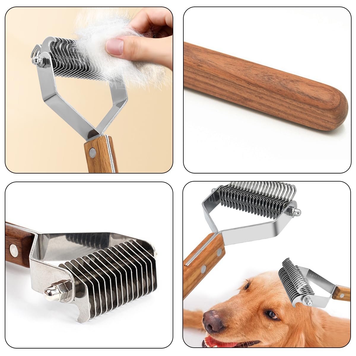 2 PCS Pet Undercoat Rake Professional Stripping Tools Dog Dematting Comb pet Grooming Tool Double Sided Teeth Undercoat Rake with Wooden Handle Reduce Shedding by 95% for Cat Dog - Image 3