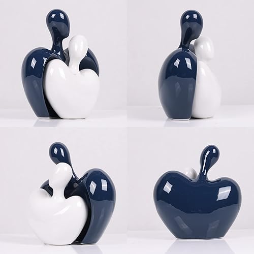 Vista 34 de Estatua de amor de cerámica, pareja masculina y femenina abrazando escultura, decoración del hogar en blanco y negro, boda para padres, figuras