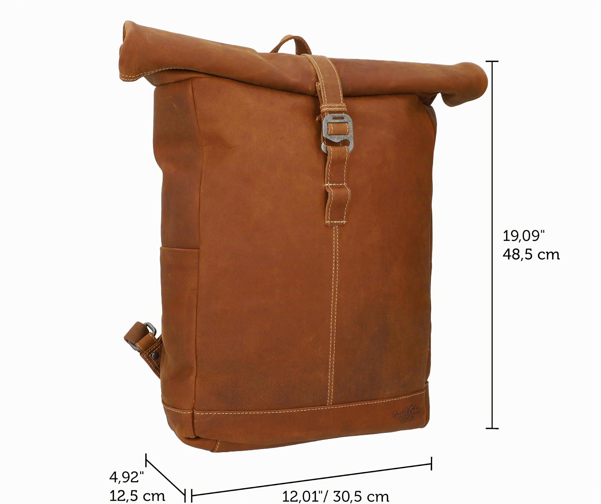 Gusti Leder „Bendik“ Rolltop Rucksack – Lederrucksack Braun für Damen & Herren, Vintage Cityrucksack aus Echtleder, Laptop Rucksack & Outdoor Backpack für Alltag, Uni & Reisen