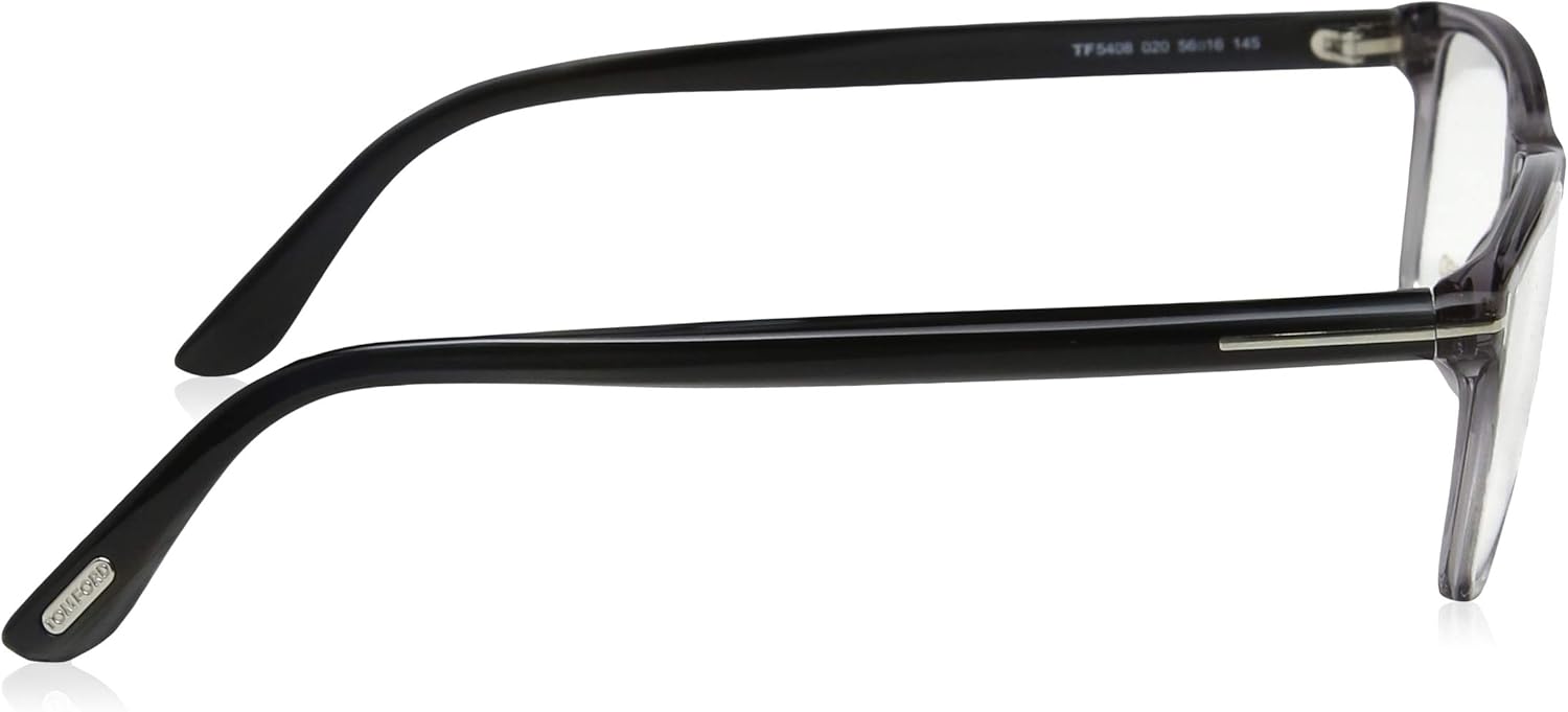 TOM FORD Men's TF 5408 Rectangular Eyeglasses 56mm, Transp. Grey, Grey Horn Effect Temples, Shiny Pall, 56/16/145