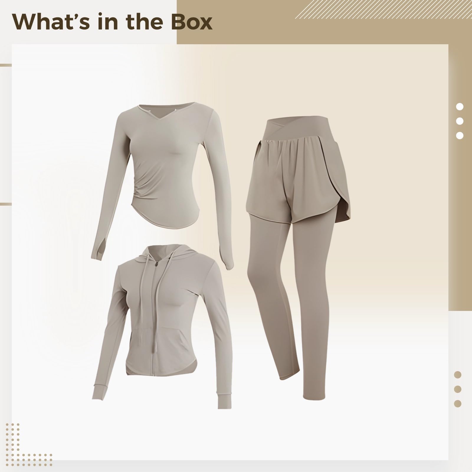 Conjunto de 3 piezas de fitness para mujer, chaqueta XXL, leggings y pantalones cortos, tela transpirable antibolitas, perfecto para gimnasio y yoga, Gris, talla única