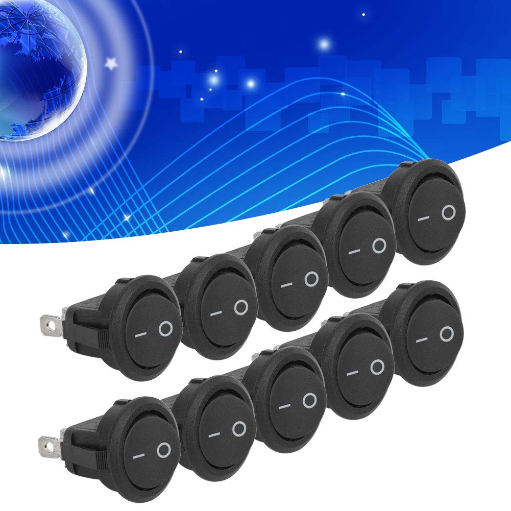 Mini Interruttori a Bilanciere 10 Pezzi On-Off 2 Posizioni Interruttore Rotondo a 3 Pin in Plastica per Uso Industriale e Barca Nera Accessori Elettrici Industriali e Marini 156