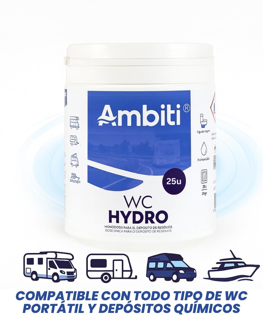 Ambiti | Monodosis Hidrosolubles para Depósito de Residuos de Autocaravanas,Caravanas y Campers| Antibacteriano| Elimina Deshechos Orgánicos y Papel Higiénico| Fragancia Piña Colada (15)