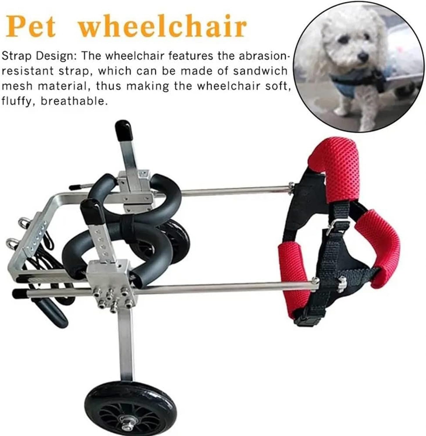 Silla de Ruedas para Perro Trasera 2 Ruedas, Carrito de Paseo para Perros discapacitados, Soporte para Patas traseras débiles o paralizadas, Ayuda de Movilidad, A, S