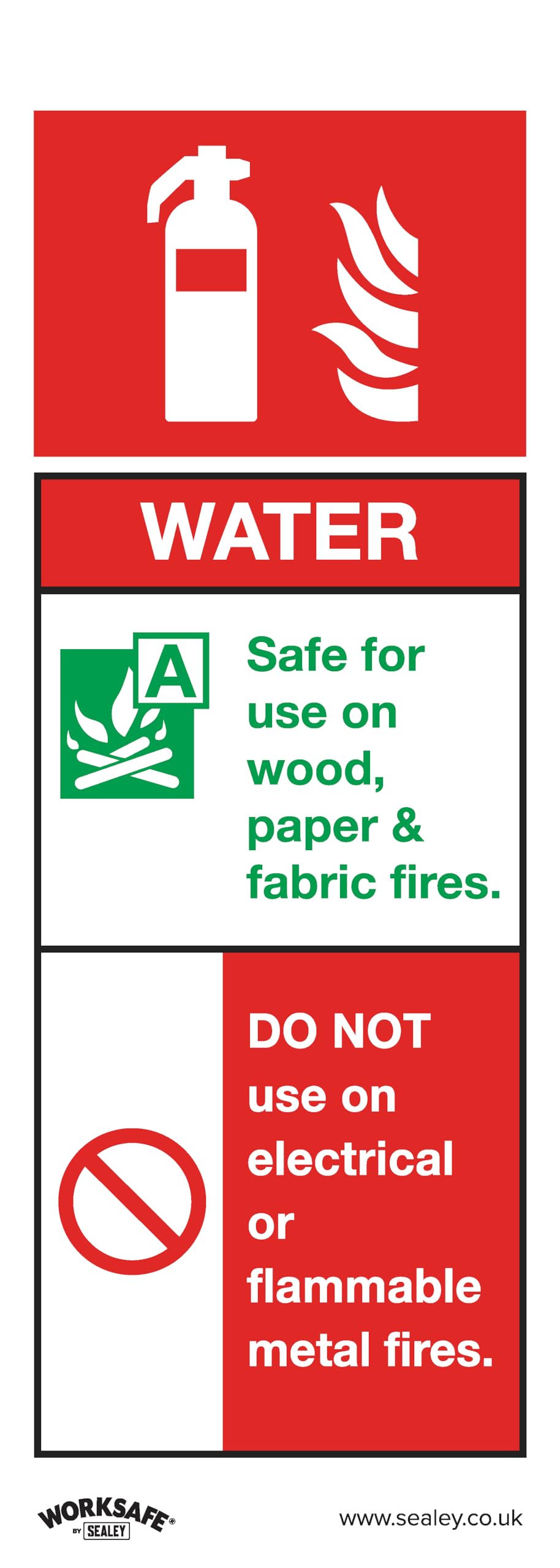 Sealey SS27P10 Water Fire Extinguisher - Safe Conditions Safety Sign - Rigid Plastic - Pack of 10